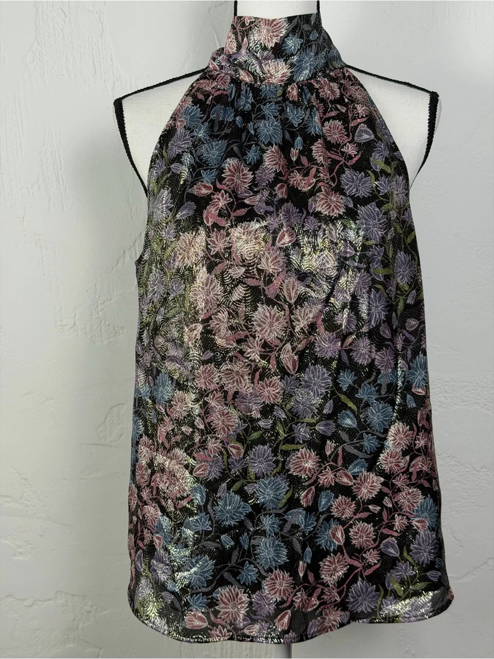 Gorgeous J. Crew Floral High-Neck Metallic Shine Halter - Feminine Beauty small